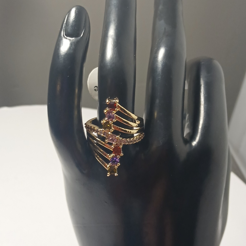 Geourgeous Multicolor Cubic Zirconia Gold Plated Polished Woman Ring